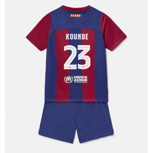 Barcelona Jules Kounde #23 Domaci Dres za djecu 2023-24 Kratak Rukav (+ Kratke hlače)